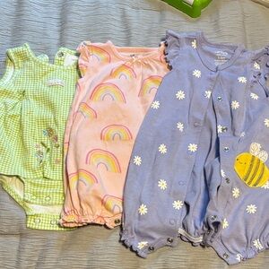 Carter's Baby Rompers Trio - Green, Pink, Lavender